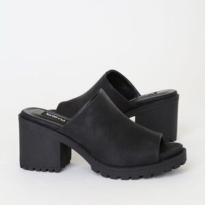 Black Chunky Heel Mules